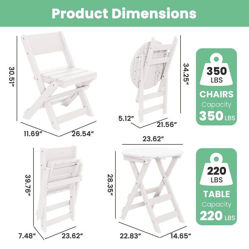3-Piece Outdoor HDPE Bistro Set, Waterproof, Weather-Resistant & Foldable