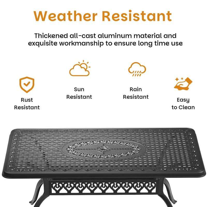 7-Piece Cast Aluminum Outdoor Dining Set with 66.93'' L X 37.40'' W Rectangular Table and Seat Cushions