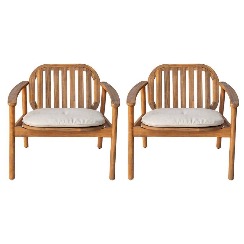 Roomfitters Meja Outdoor Acacia Wood Club Chairs with Slatted Back and Cushion, Teak Finish Set of 2 - Set of 2