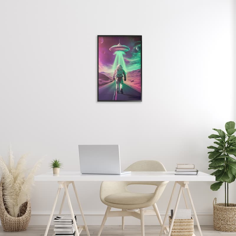 Stupell Astronaut Walking Toward UFO Framed Giclee Art Design By Wumples