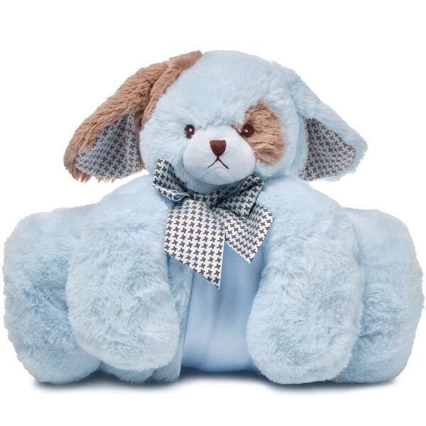 slide 2 of 6, Bearington Waggles Blue Dog Plush Lovie, Large Security Blanket 28.5" x 28.5"
