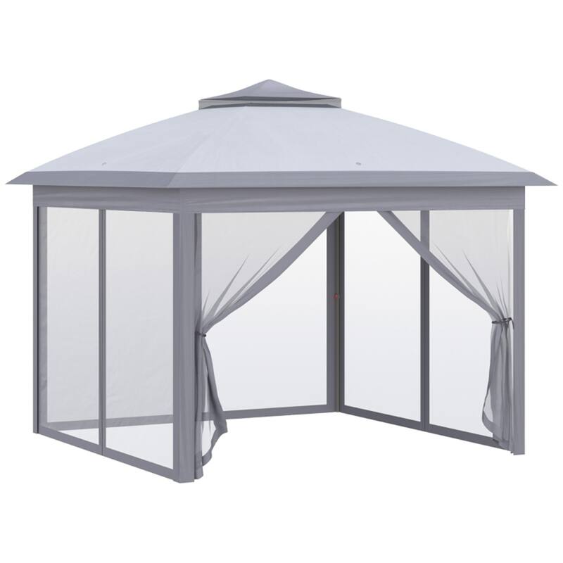 Grey Steel Oxford Mesh Pop-Up Gazebo Tent with Ventilated Roof and Mesh - 130" L x 130" W x 113.5" H - Grey