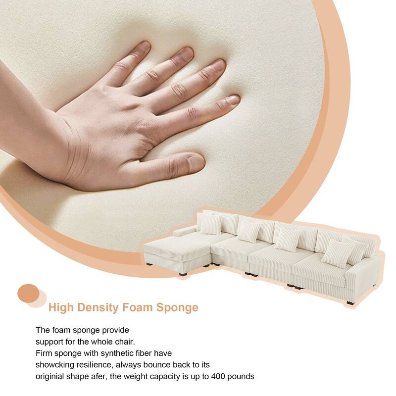 Modular Cotton Flannel Plush Sectional Sofa with Ottomans