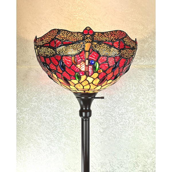 Amora Lighting 72 in. Tiffany Style Dragonfly Torchiere Floor Lamp