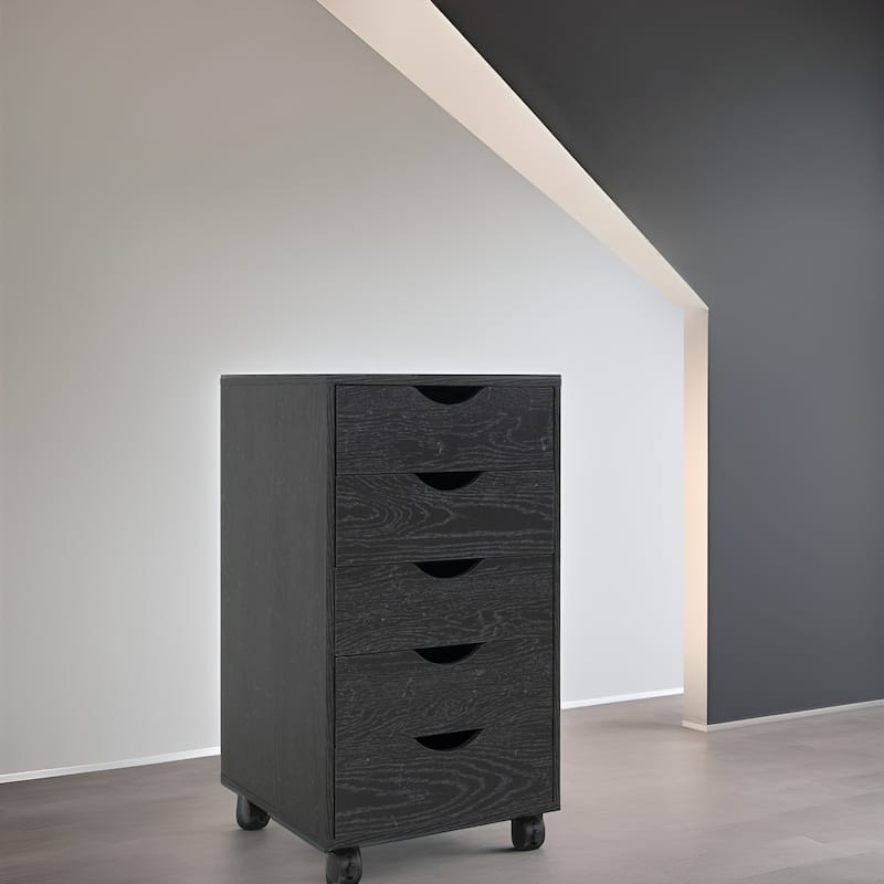 Portable Wooden 5-Drawer Cabinet with 360° Wheels, Easy Pullout Design, and Extra Top Storage