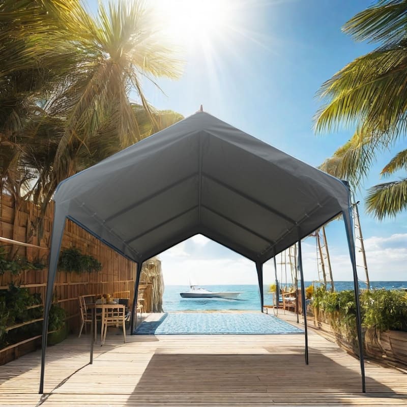10x20 ft Heavy Duty Carport w/Roll-up Vent Windows & Sidewalls - 10x20FT