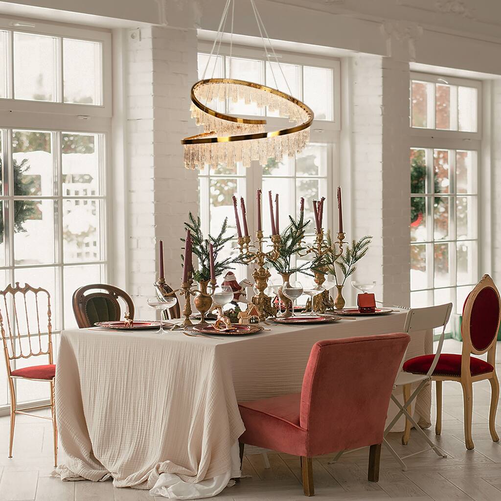 Modern Luxury Gold LED Textured Glass Chandelier for Living Dining Room - Electroplated Gold - W 31.5"x H 23.6"