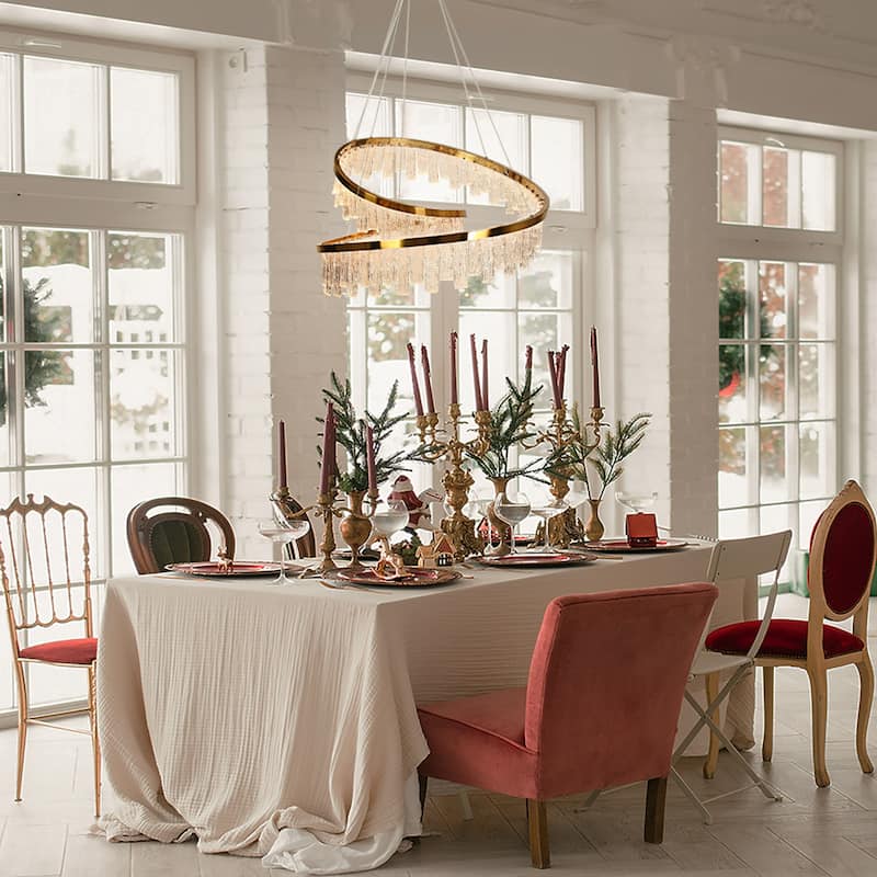 Modern Luxury Gold LED Textured Glass Chandelier for Living Dining Room - Electroplated Gold - W 31.5"x H 23.6"