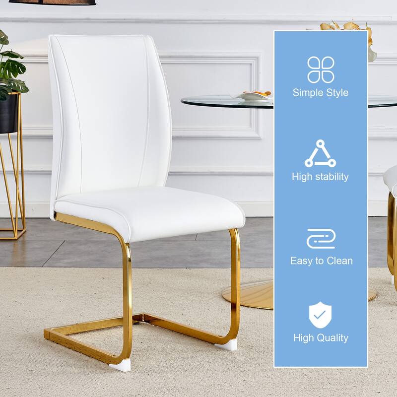 8 Piece PU High Elastic Dining Chair With High Backrest, Cushion, Gold Metal Legs For Dining Room Kitchen Living Room Bedroom