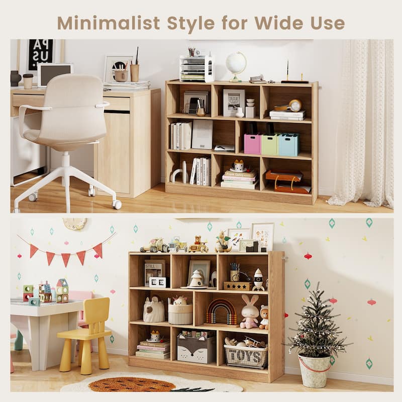 Freestanding 3-Tier Bookcase with 8 Open Cubes and Sturdy Screw Construction and Floor Protection