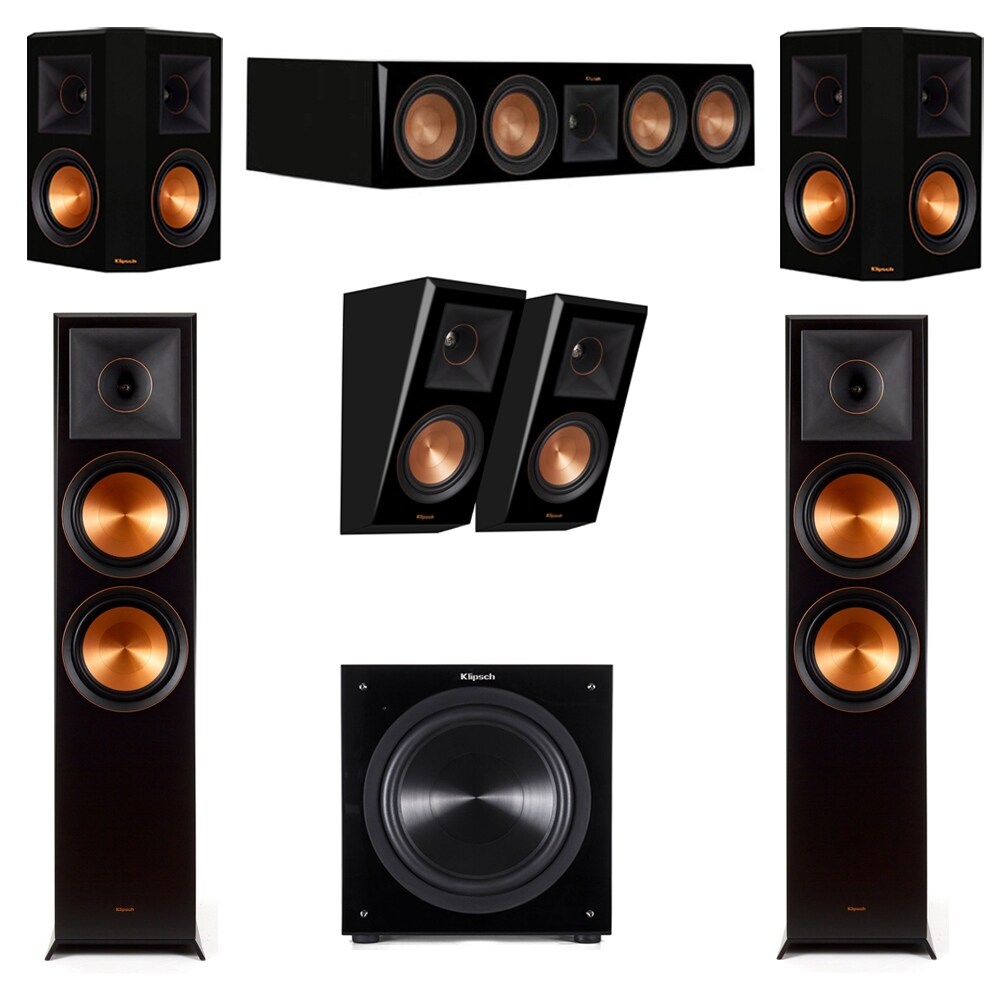 Klipsch 5.1.2 Piano Black System with 2 RP-8000F, 1 RP-504C, 2 RP-502S, 2  RP-500SA, 1 C-310ASWI Sub