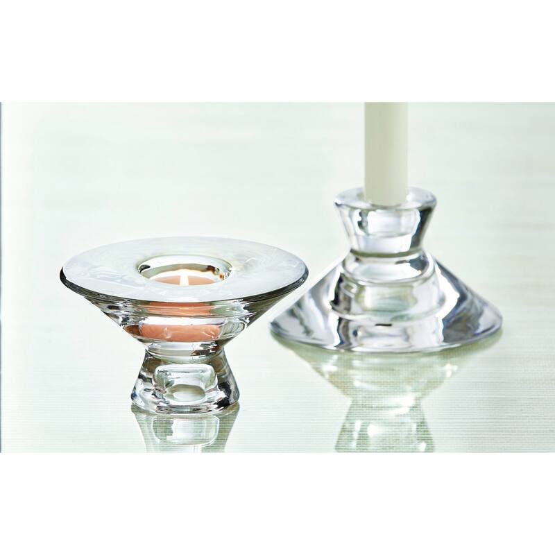 Aura Clear Glass Reversible Tealight and Taper 4.65L x 4.65W x 2.56H inches