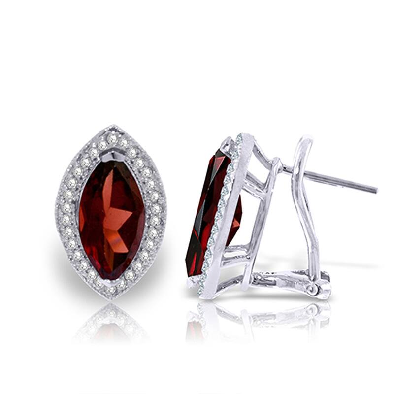 4.3 Carat 14K Solid Gold Natural Marquis Garnet Diamond Earrings - White