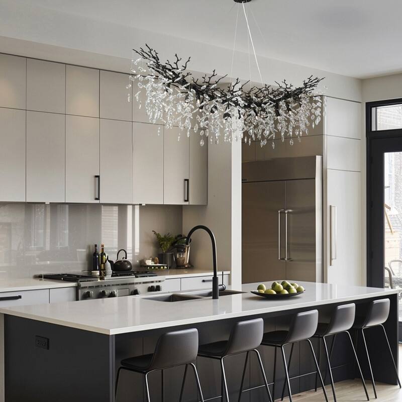 Modern Branch Crystal Linear Chandelier, 1100-1830mm Dining Pendant Light