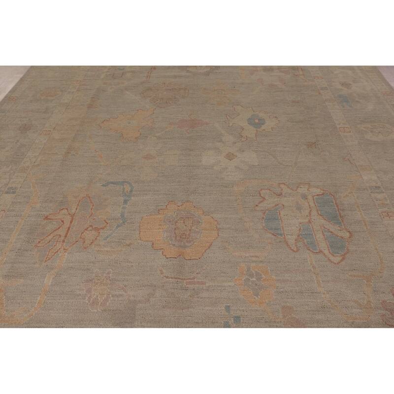 Vegetable Dye Oushak Area Rug Handmade Beige Wool Carpet - 8'11" x 12'0"