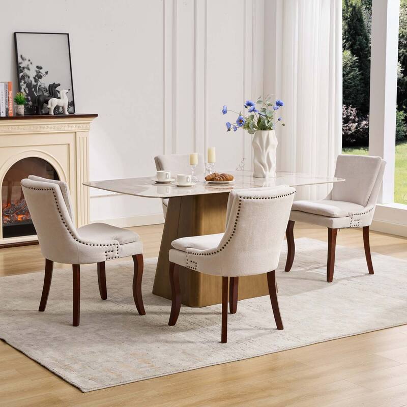 Chenille Dining Chairs Set of 2 - Beige