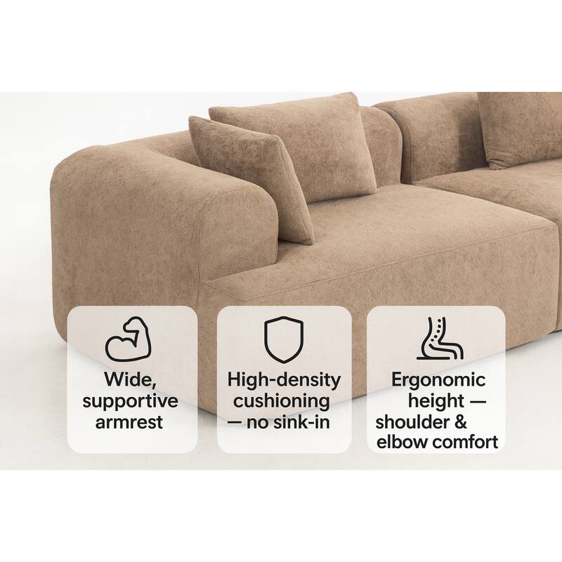 96" Full-Foam Modular Boucle Sectional Sofa, 2-Piece Low-Profile Couch with Rounded Arms