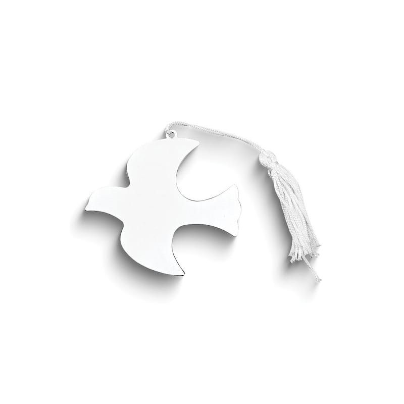 Curata Nickel-Plated White Tassel Engraveable Dove Ornament