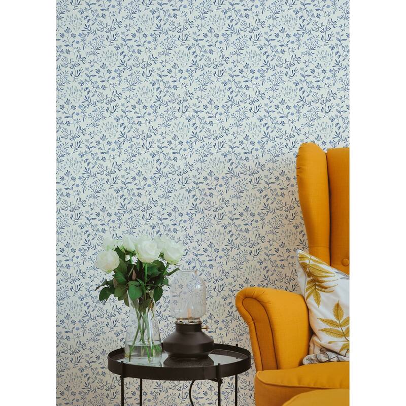 Chesapeake Tarragon Blue Dainty Meadow Wallpaper