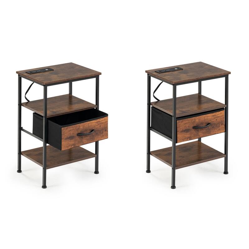 Homy Casa Industrial Nightstands Drawers, USB, Power Outlet Vintage - VTG - 1-drawer