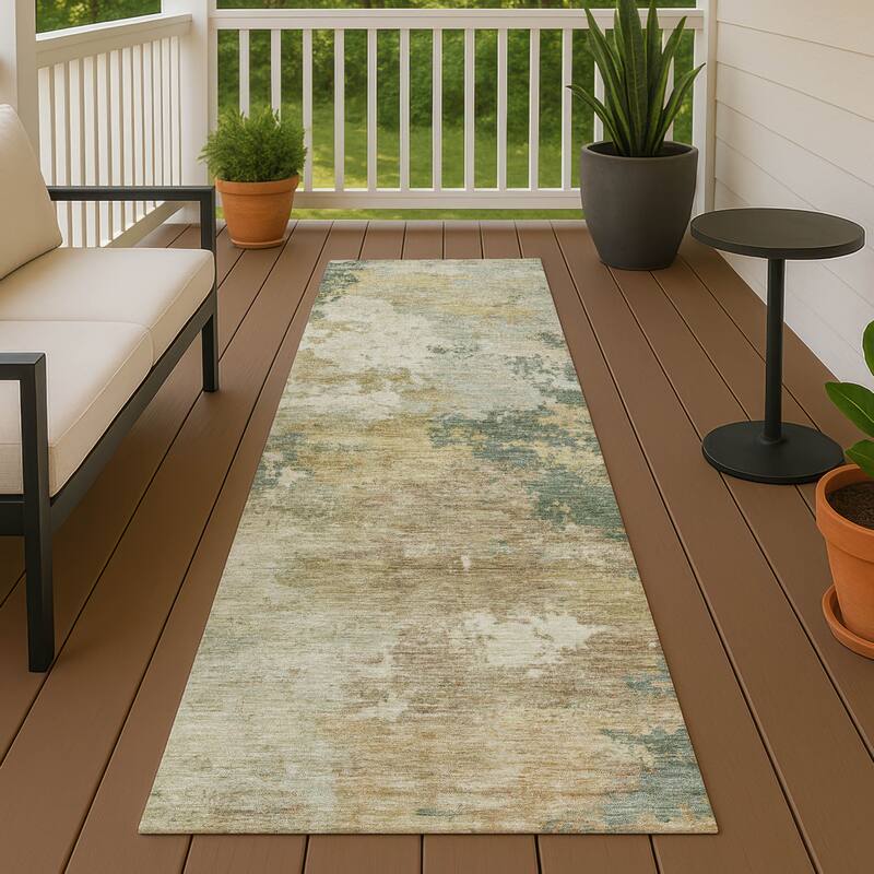 Machine Washable Indoor/ Outdoor Modern Contemporary Chantille Rug - Aloe - 2'3" x 7'6"