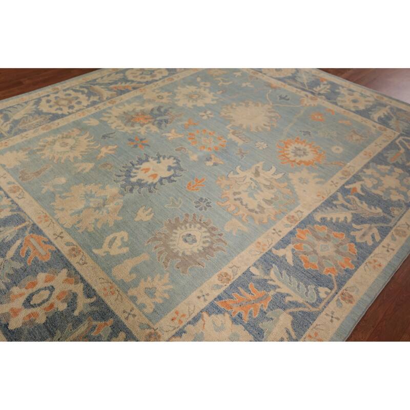 Vegetable Dye Oushak Turkish Area Rug Hand-Knotted Floral Wool Carpet - 8'0" x 9'9"
