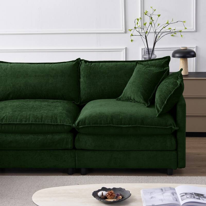 105" Modern L-Shaped Chenille Fabric Sectional Sofa with Ottoman