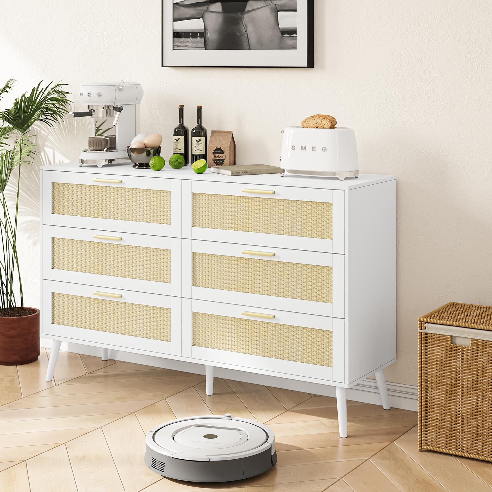 white Rattan 6 Drawers Chest of Dressers for Bedroom Modern 6 Drawer Dresser,Wide Chest of Drawers with Gold Handles - Bed Bath & Beyond - 41002437 white Rattan 6 Drawers Chest of Dressers for Bedroom Modern 6 Drawer Dresser,Wide Chest of Drawers with Gold Handles - Bed Bath & Beyond - 41002437