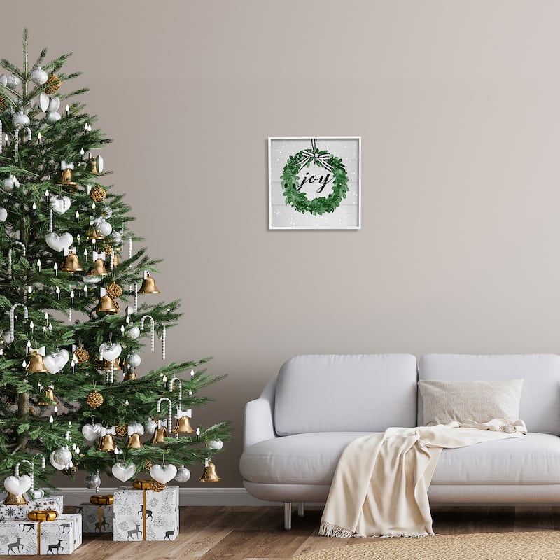 Stupell Joy Wreath with Snow Framed Giclee Art Design by Carol Robinson