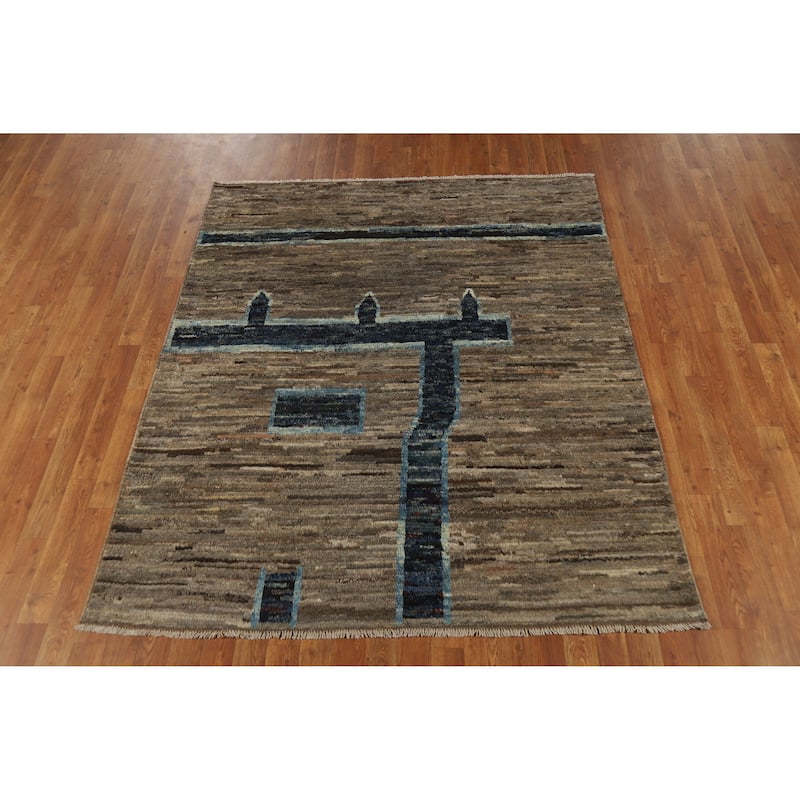 Geometric Moroccan Rug Hand-Knotted Bedroom Wool Carpet - 5'3" x 6'5"