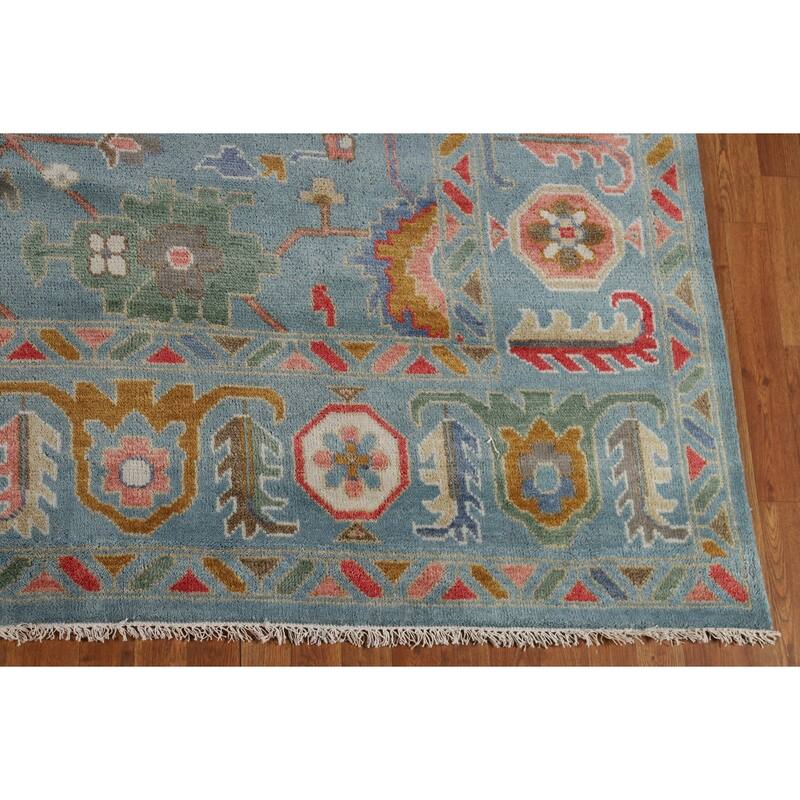 All-Over Blue Oushak Oriental Area Rug Hand-Knotted Wool Carpet - 9'2"x 11'11"