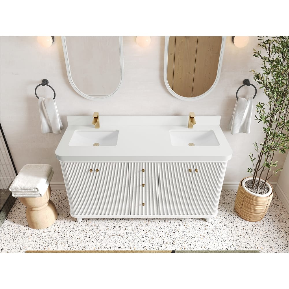 Willow Collections 60 in. W x 22 in. D Reeded Miami Double Bowl Sink Bathroom Vanity with Countertop