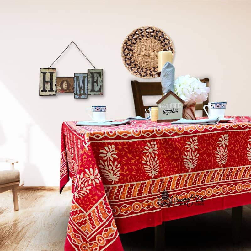 Dabu Floral Hand Block Print Cotton Tablecloth Rectangle Collection