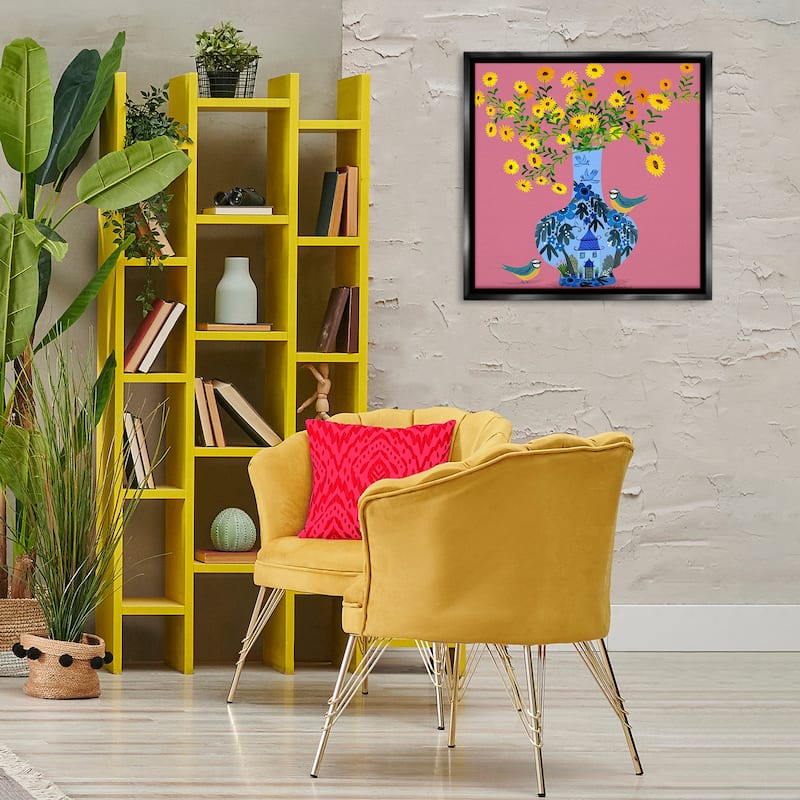 Stupell Ornate Vase with Daisies Framed Floater Canvas Wall Art Design By Kay Widdowson