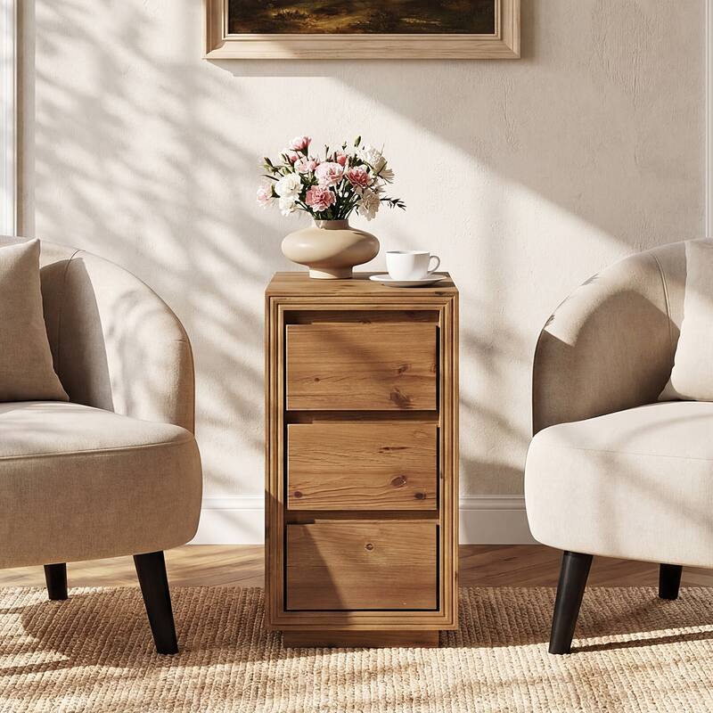 Solid Wood End Table with 3 Drawers, 23.62" H, No Assembly