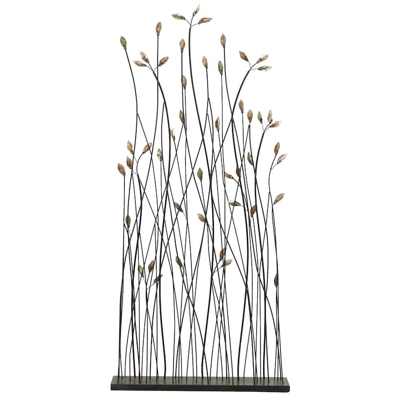 Metal Leaf Decorative Sculpture with Black Base - Black - Roche River Decor