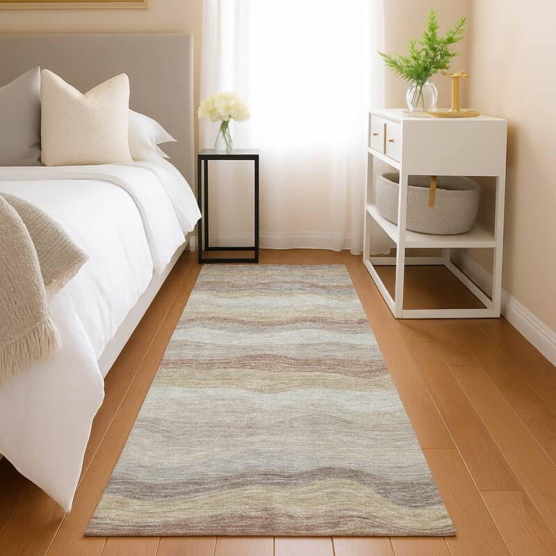 Machine Washable Indoor/ Outdoor Ombre Stripes Chantille Rug
