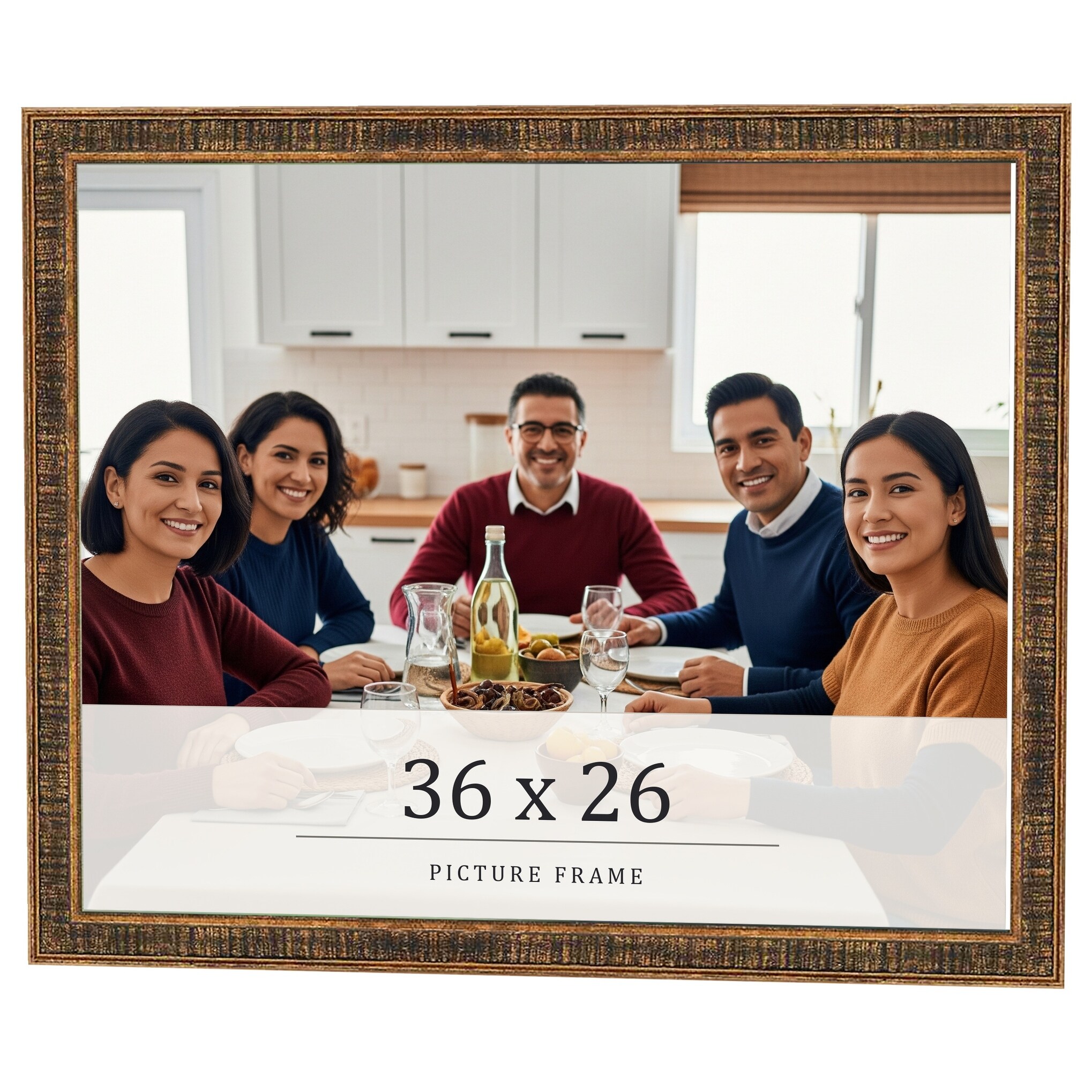 36x26 Frame Black Real Wood Picture Frame Kingsley Gold Distressed Photo Frame with UV Acrylic Foam Board Backing &