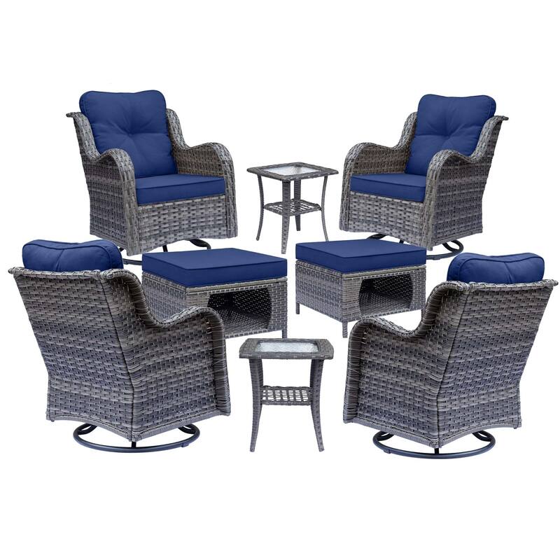 Gray Rattan Outdoor Patio Conversation Sets with Swivel Rocker Chairs