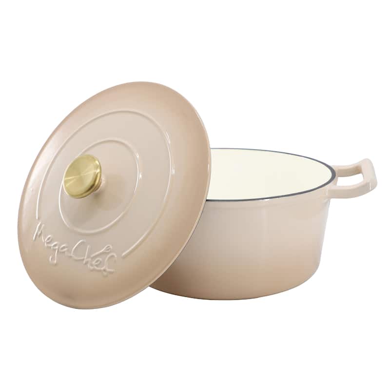 5.3Q Round Enameled Self Basting Lid Dual Handle Cast Iron Casserole in Desert Sand