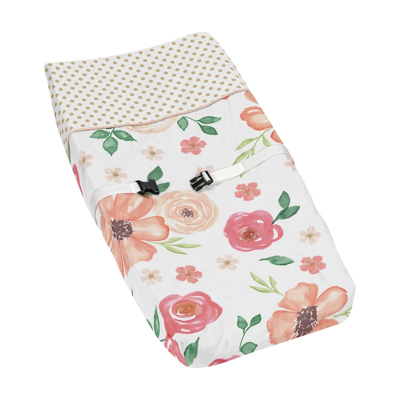 Sweet Jojo Designs Peach, Green and Gold Watercolor Floral Collection Changing Pad Cover