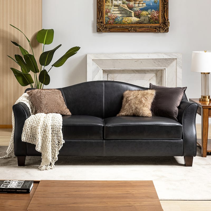 Sandra 81.5" Classic Genuine Leather Sofa With Solid Wood Legs By HULALA HOME - Black