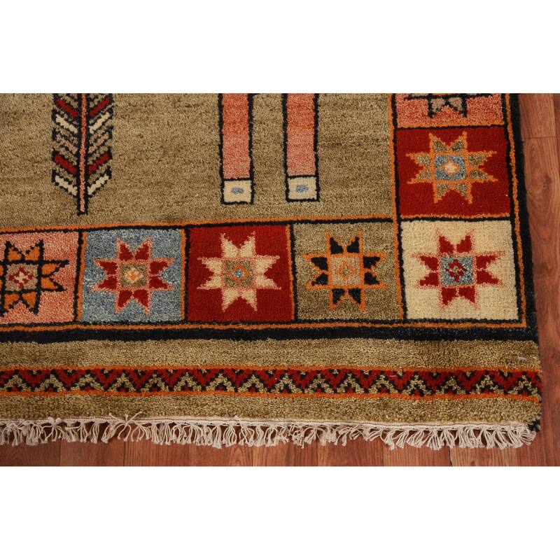 Hand Knotted Oriental 100% Wool Carpet Traditional Tribal Yellow & Gold Heriz (serapi) Runner Rug - 9' 10'' X 4' 1''