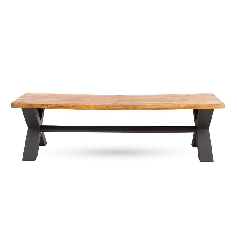 Roomfitters Outdoor Acacia Wood Dining Benches Set of 2, Patio or Garden Seating with Sturdy X-Frame Legs, Teak