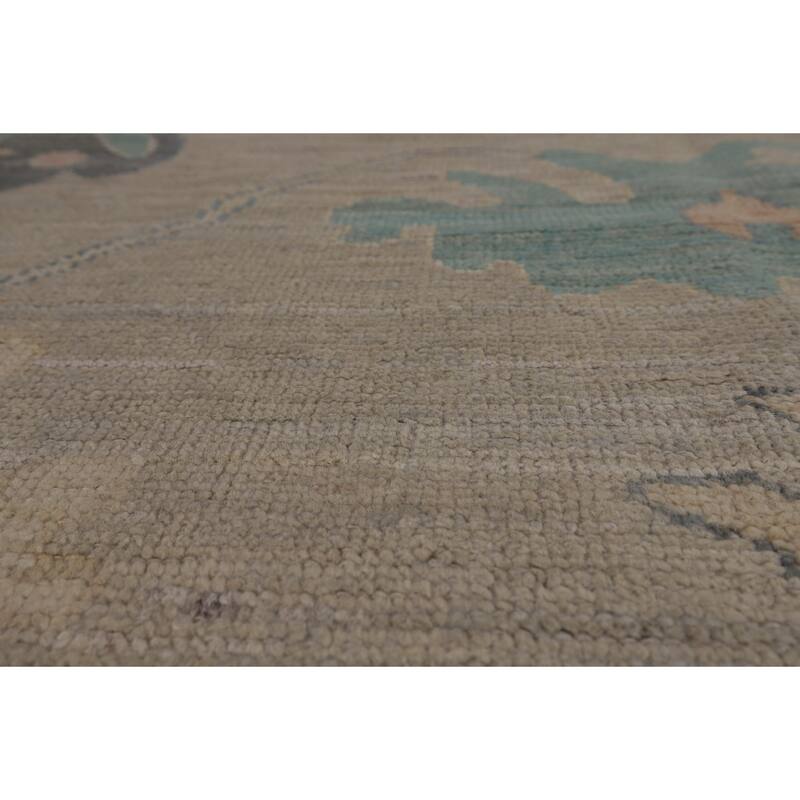 Beige Oushak Turkish Rug Hand-Knotted Oriental Wool Carpet - 8'11"x 11'11"