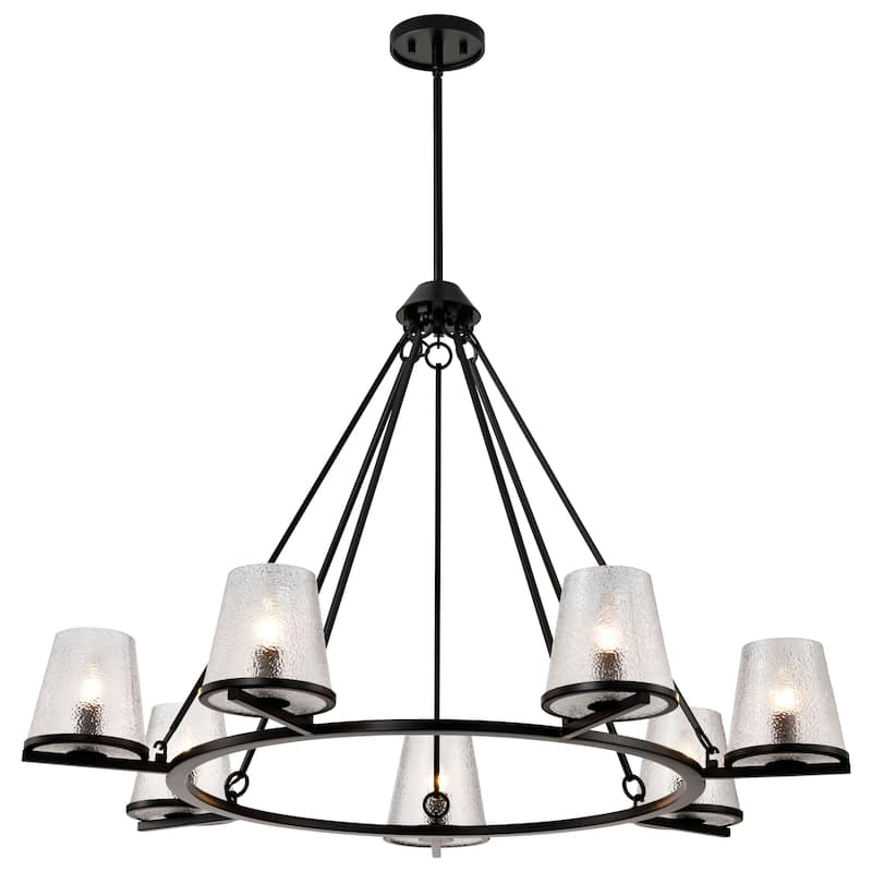 Valentine 7 Light Chandelier Black Finish Hammered Glass