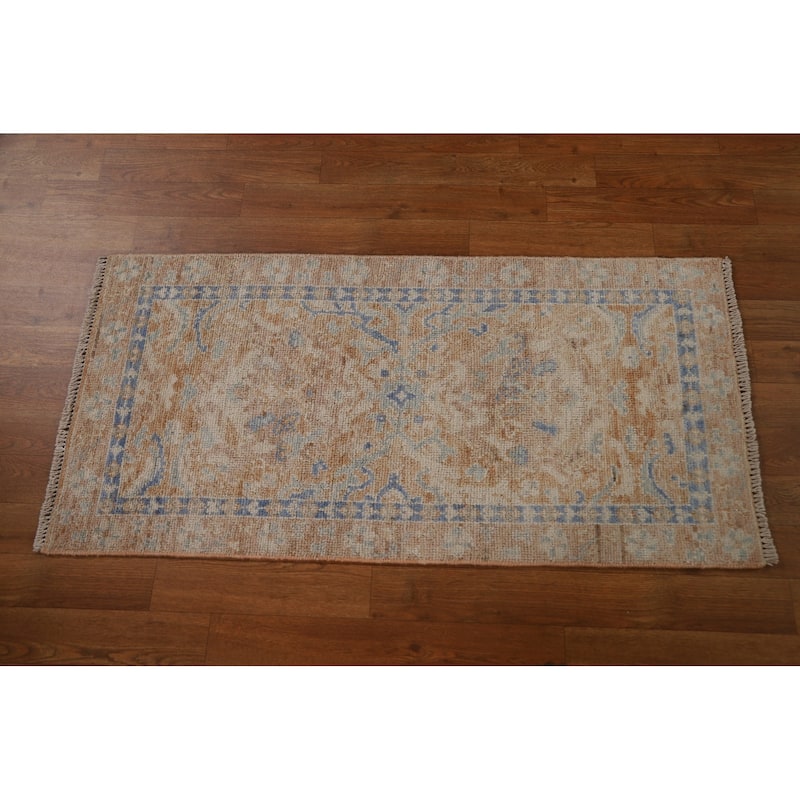 Vegetable Dye Oushak Turkish Oriental Wool Rug Handmade Foyer Carpet - 1'10" x 3'9"