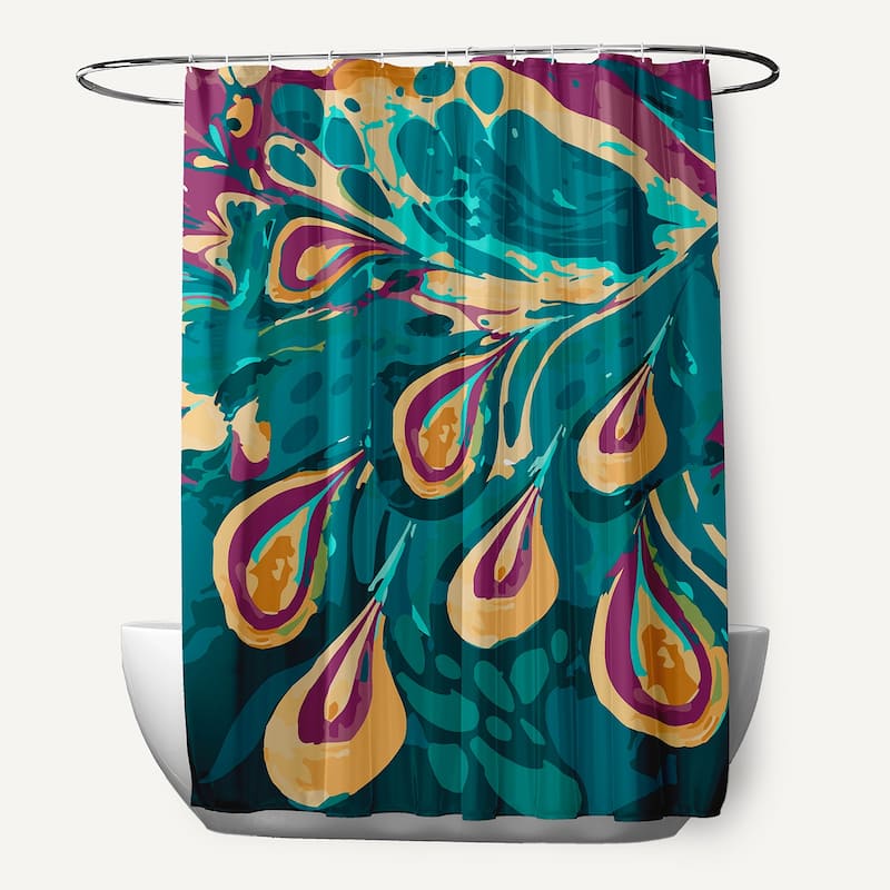 71 x 74-inch Boho Splash Geometric Print Shower Curtain - Teal