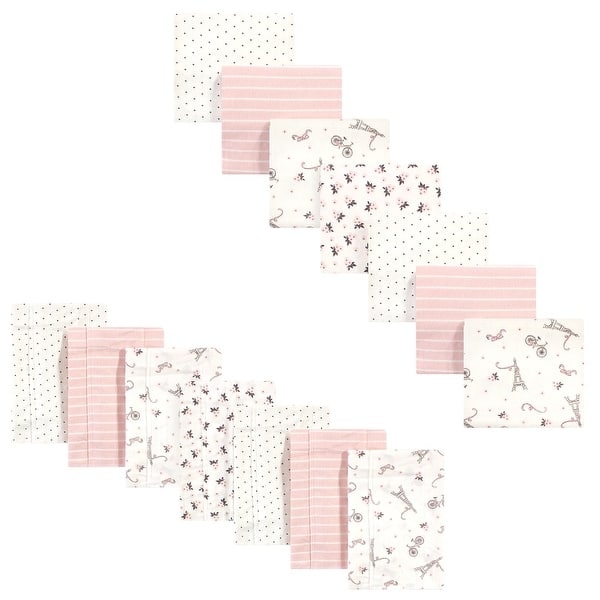slide 1 of 1, Hudson Baby Infant Girl Cotton Flannel Burp Cloths and Receiving Blankets, 14-Piece, Paris, One Size - Paris - One Size One Size - Paris