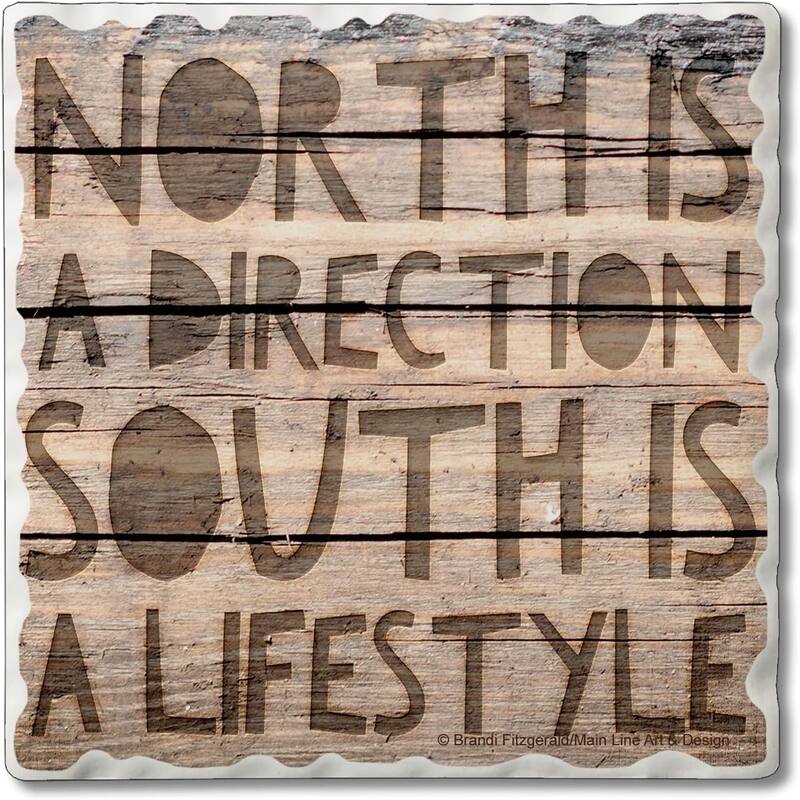 South is A Lifestyle 4 Pack Single Absorbent Stone Coaster with Protective Cork Backing Made in The USA 4" Square, Wipes Clean - Multi
